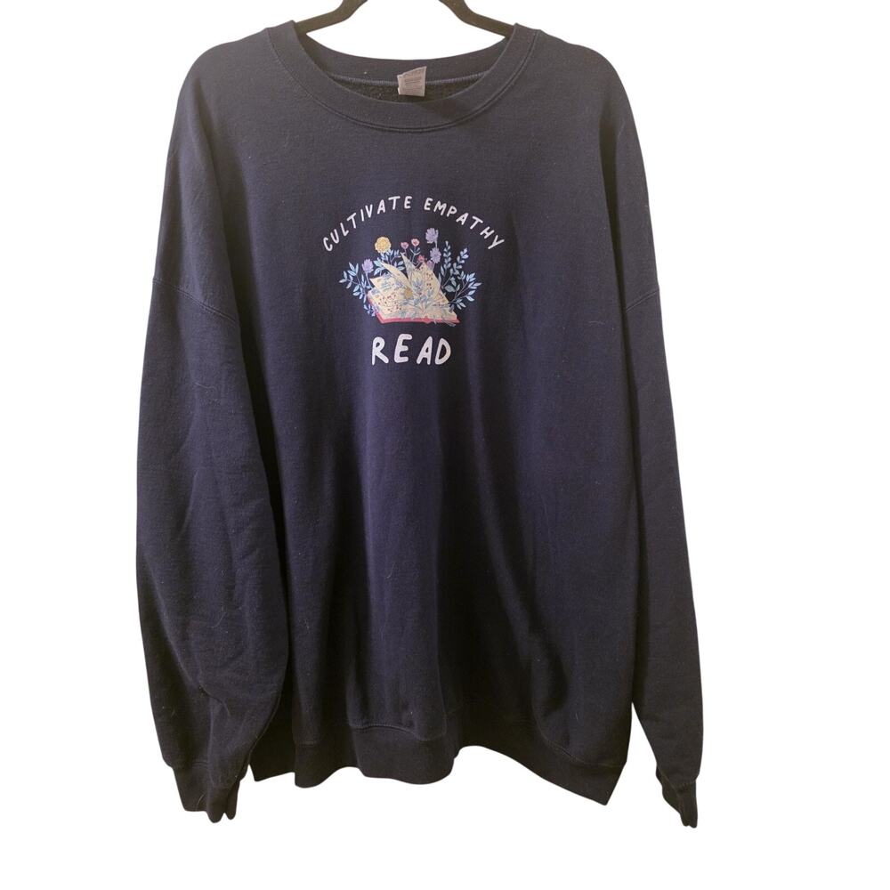 Vintage Cultivate Empathy Read Crewneck Sweatshirt Librarian Teacher 3XL Navy